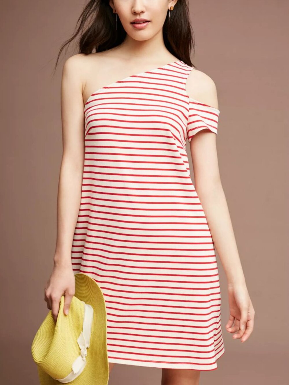 Maeve Anthropologie cream red striped one cold shoulder knit Marketa dress